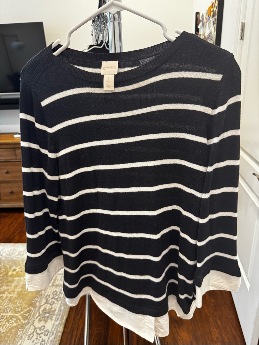 Chico's Black and White Striped Knit Top